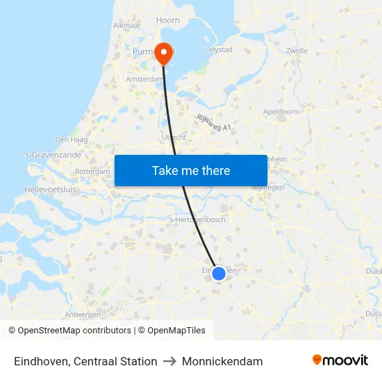 Eindhoven, Centraal Station to Monnickendam map