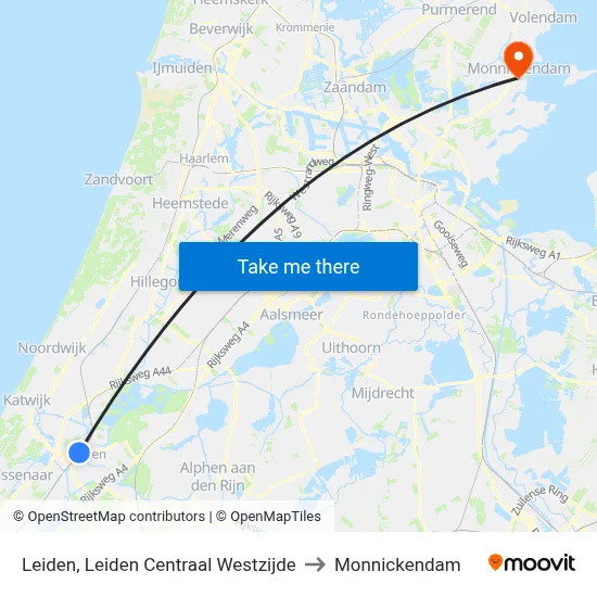 Leiden, Leiden Centraal Westzijde to Monnickendam map