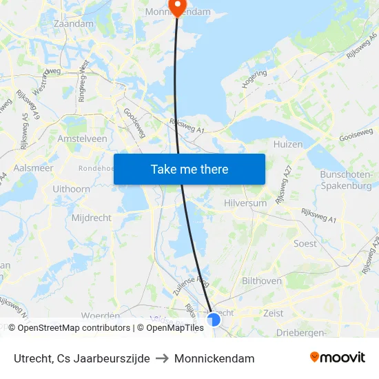 Utrecht, Cs Jaarbeurszijde to Monnickendam map