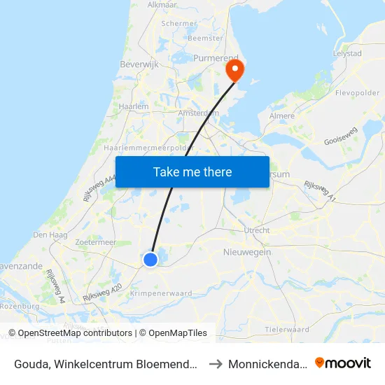 Gouda, Winkelcentrum Bloemendaal to Monnickendam map