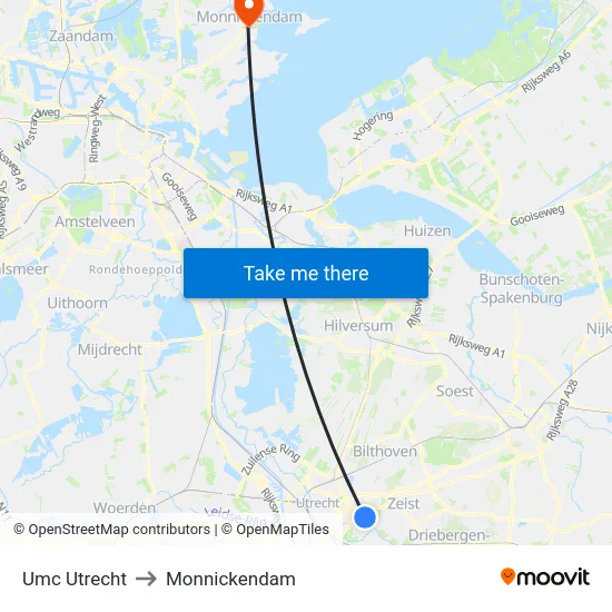 Umc Utrecht to Monnickendam map