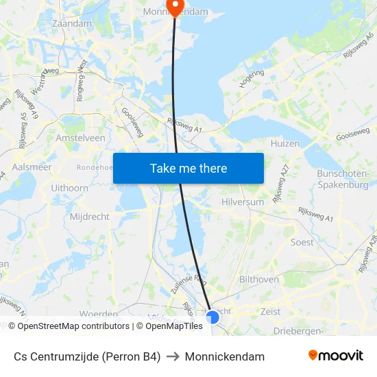 Cs Centrumzijde (Perron B4) to Monnickendam map