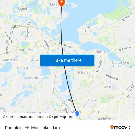 Domplein to Monnickendam map
