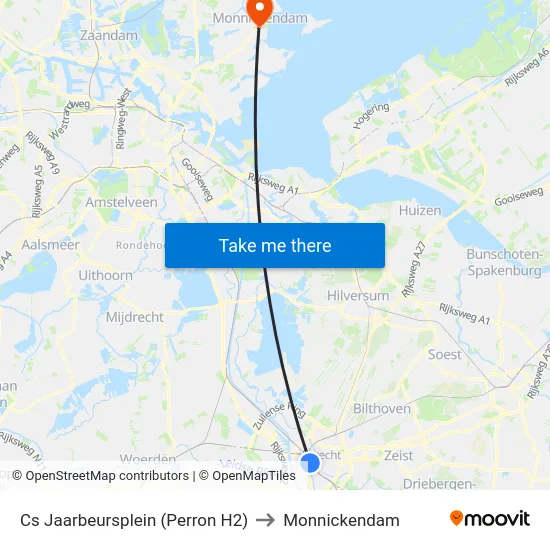 Cs Jaarbeursplein (Perron H2) to Monnickendam map