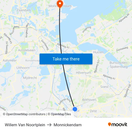 Willem Van Noortplein to Monnickendam map