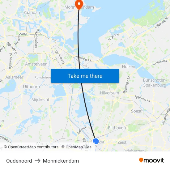 Oudenoord to Monnickendam map