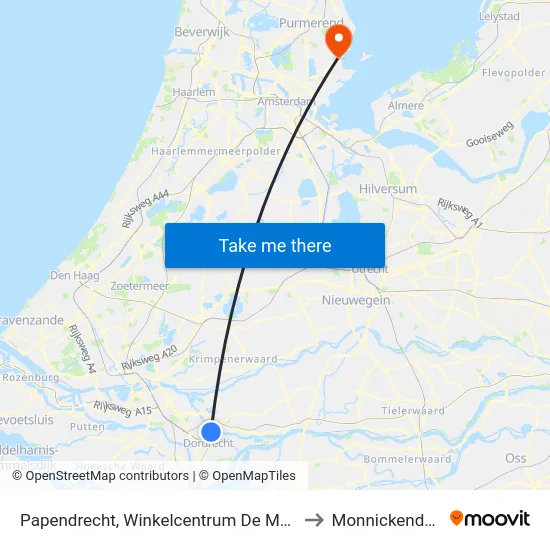 Papendrecht, Winkelcentrum De Meent to Monnickendam map