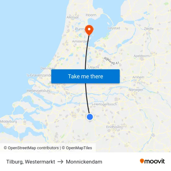 Tilburg, Westermarkt to Monnickendam map