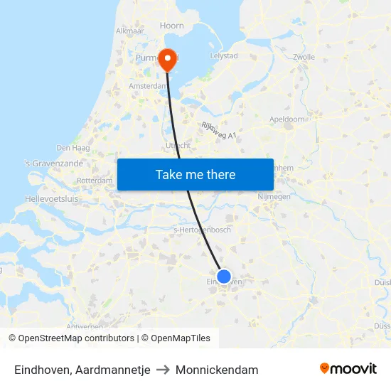 Eindhoven, Aardmannetje to Monnickendam map