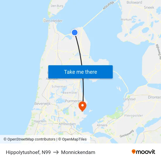 Hippolytushoef, N99 to Monnickendam map