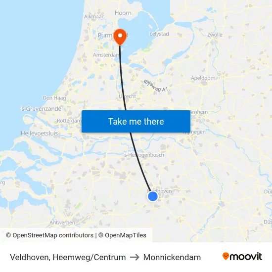 Veldhoven, Heemweg/Centrum to Monnickendam map