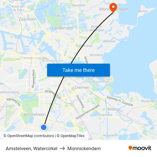Amstelveen, Watercirkel to Monnickendam map