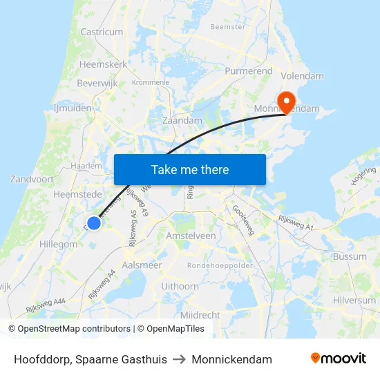 Hoofddorp, Spaarne Gasthuis to Monnickendam map