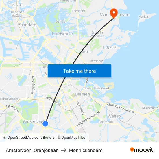 Amstelveen, Oranjebaan to Monnickendam map