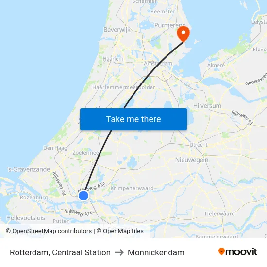 Rotterdam, Centraal Station to Monnickendam map