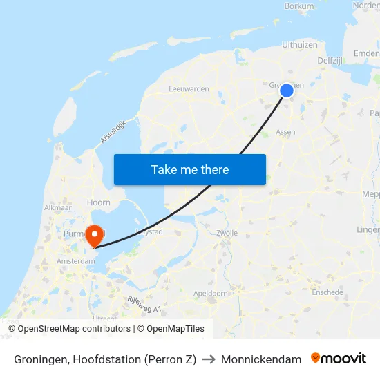 Groningen, Hoofdstation (Perron Z) to Monnickendam map