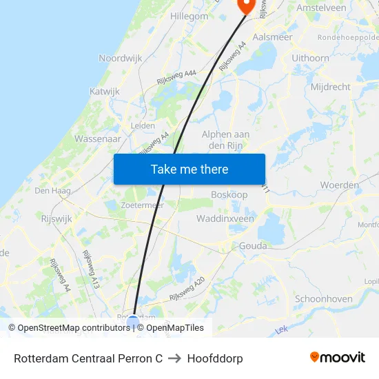 Rotterdam Centraal Perron C to Hoofddorp map