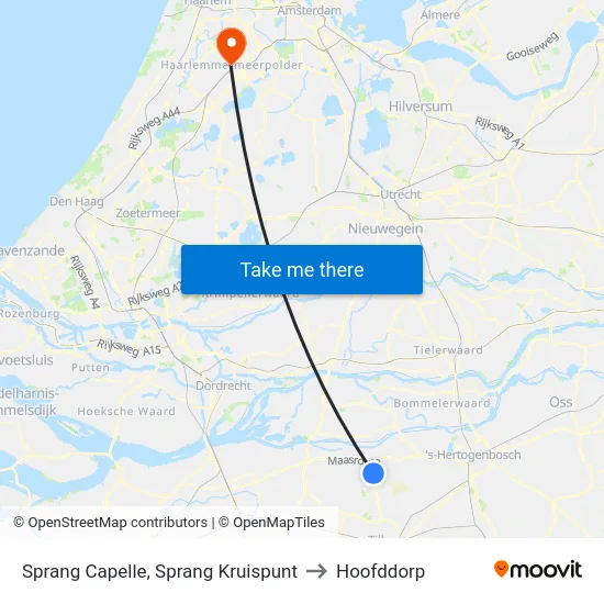 Sprang Capelle, Sprang Kruispunt to Hoofddorp map