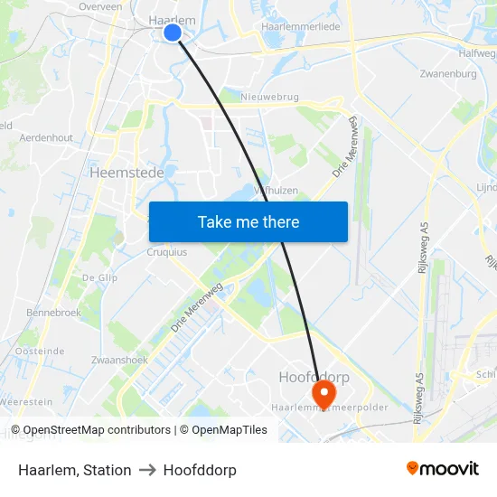 Haarlem, Station to Hoofddorp map