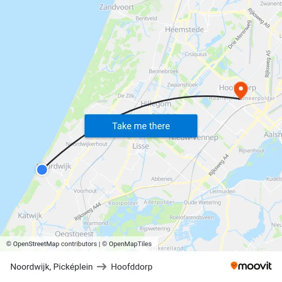Noordwijk, Picképlein to Hoofddorp map