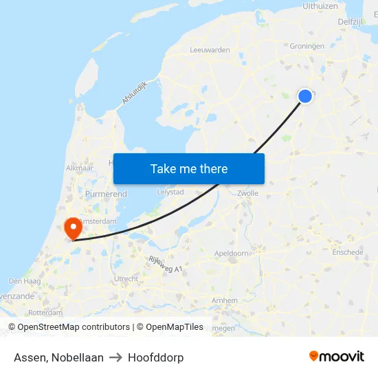 Assen, Nobellaan to Hoofddorp map
