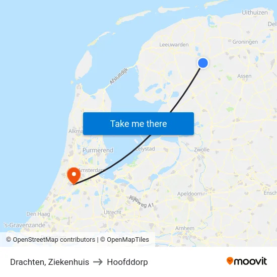 Drachten, Ziekenhuis to Hoofddorp map