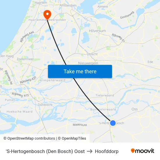 'S-Hertogenbosch (Den Bosch) Oost to Hoofddorp map