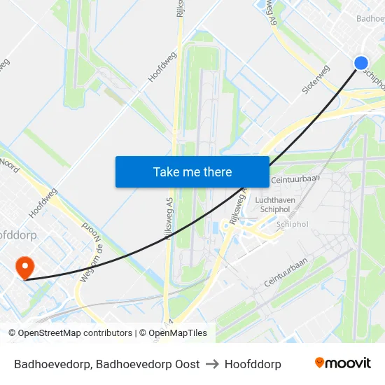Badhoevedorp, Badhoevedorp Oost to Hoofddorp map