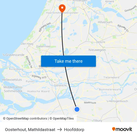 Oosterhout, Mathildastraat to Hoofddorp map