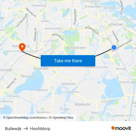 Bullewijk to Hoofddorp map