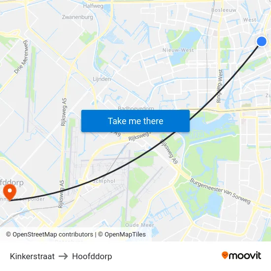 Kinkerstraat to Hoofddorp map