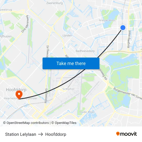 Station Lelylaan to Hoofddorp map