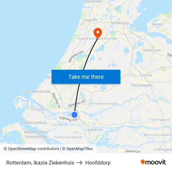 Rotterdam, Ikazia Ziekenhuis to Hoofddorp map