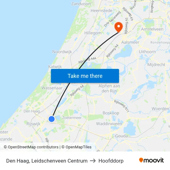 Den Haag, Leidschenveen Centrum to Hoofddorp map