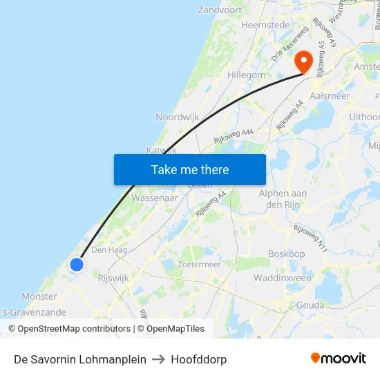 De Savornin Lohmanplein to Hoofddorp map