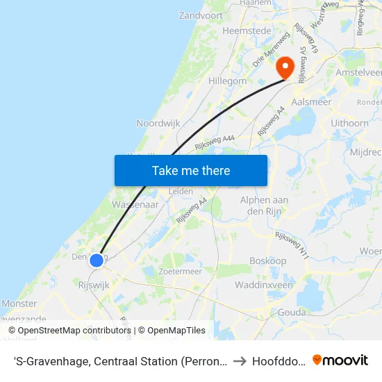 'S-Gravenhage, Centraal Station (Perron D) to Hoofddorp map