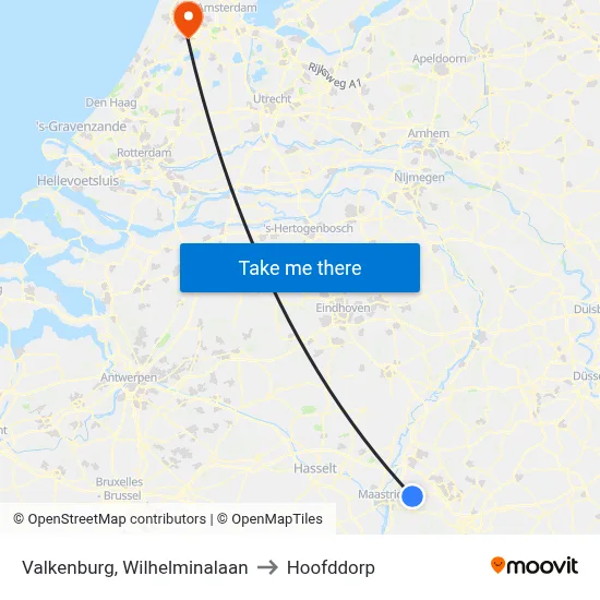 Valkenburg, Wilhelminalaan to Hoofddorp map