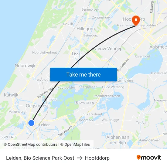 Leiden, Bio Science Park-Oost to Hoofddorp map