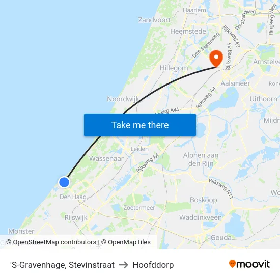'S-Gravenhage, Stevinstraat to Hoofddorp map