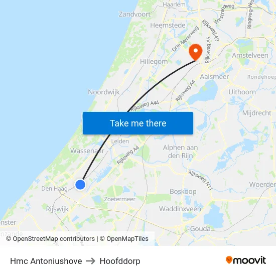 Hmc Antoniushove to Hoofddorp map