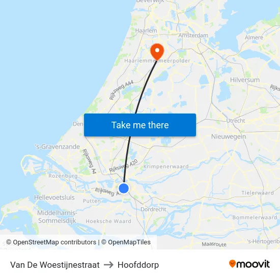 Van De Woestijnestraat to Hoofddorp map