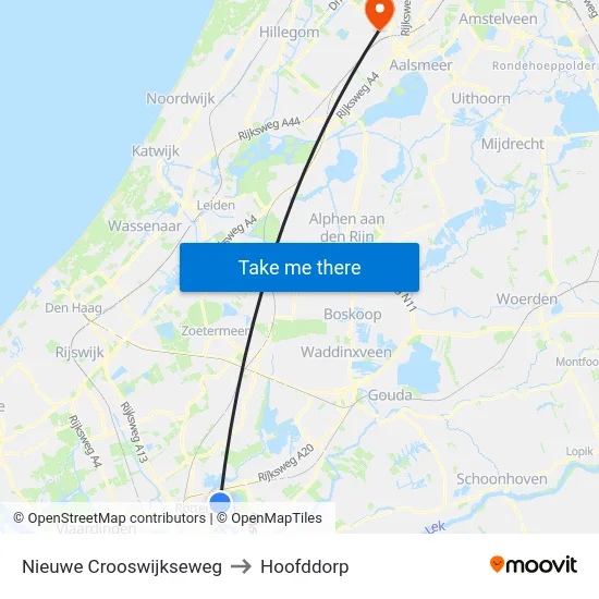 Nieuwe Crooswijkseweg to Hoofddorp map