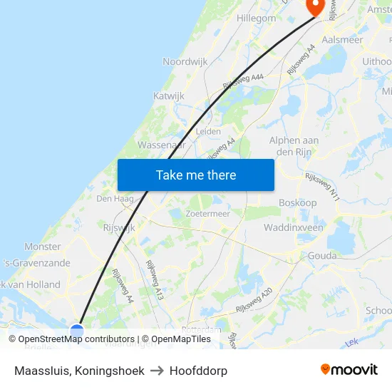 Maassluis, Koningshoek to Hoofddorp map