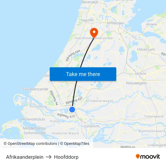Afrikaanderplein to Hoofddorp map