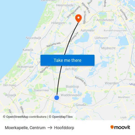 Moerkapelle, Centrum to Hoofddorp map