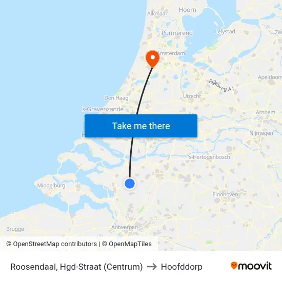 Roosendaal, Hgd-Straat (Centrum) to Hoofddorp map