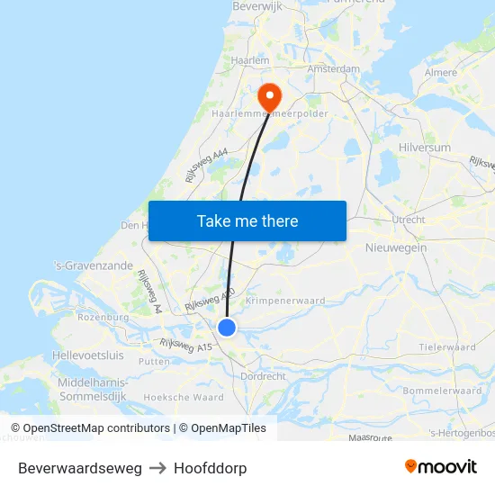 Beverwaardseweg to Hoofddorp map