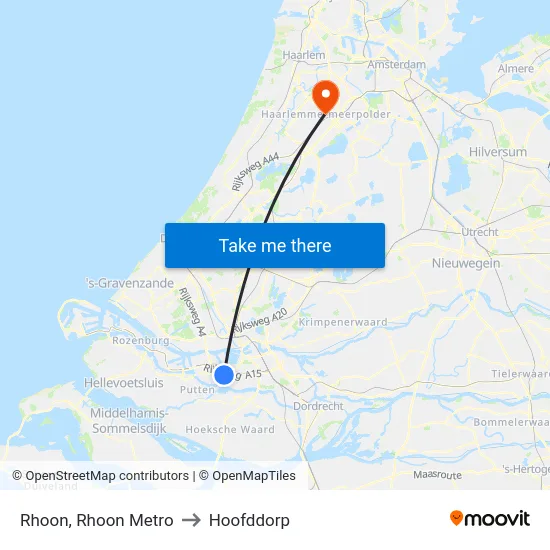 Rhoon, Rhoon Metro to Hoofddorp map