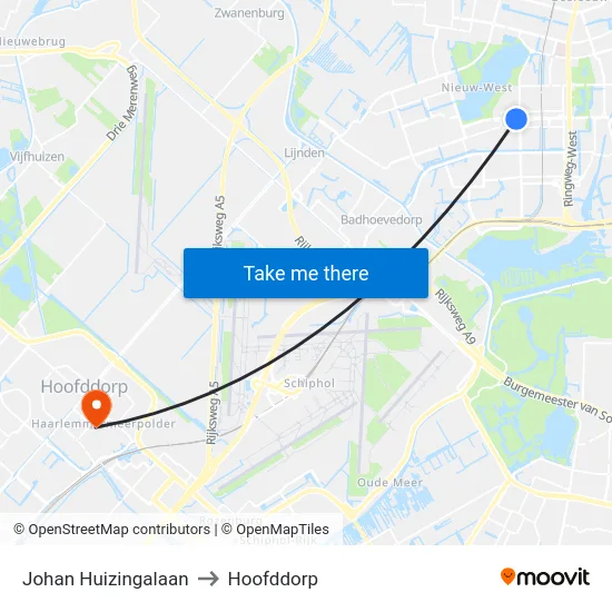 Johan Huizingalaan to Hoofddorp map