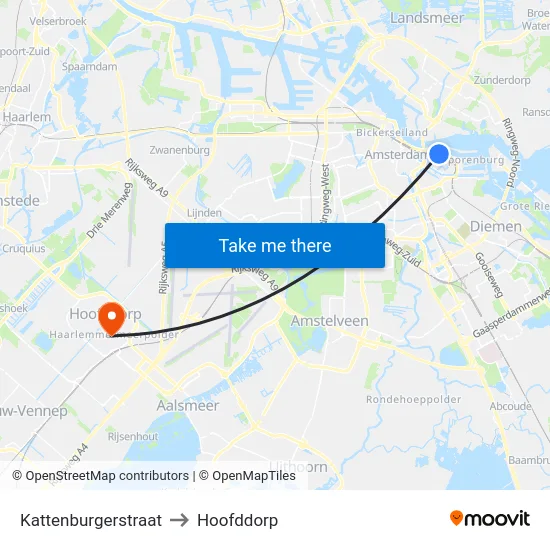 Kattenburgerstraat to Hoofddorp map